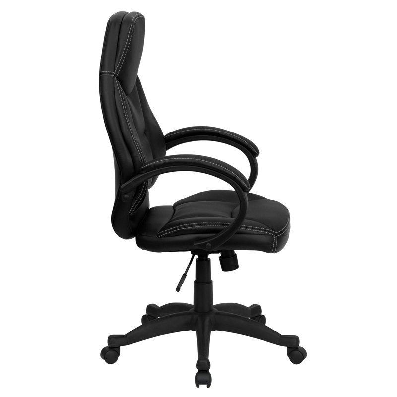 ErgoExecutive High Back Black LeatherSoft Swivel Chair with White Stitching