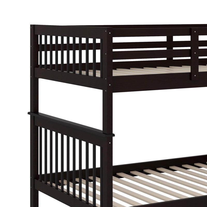 Lit superposé double avec barrière de sécurité et rangement, Espresso