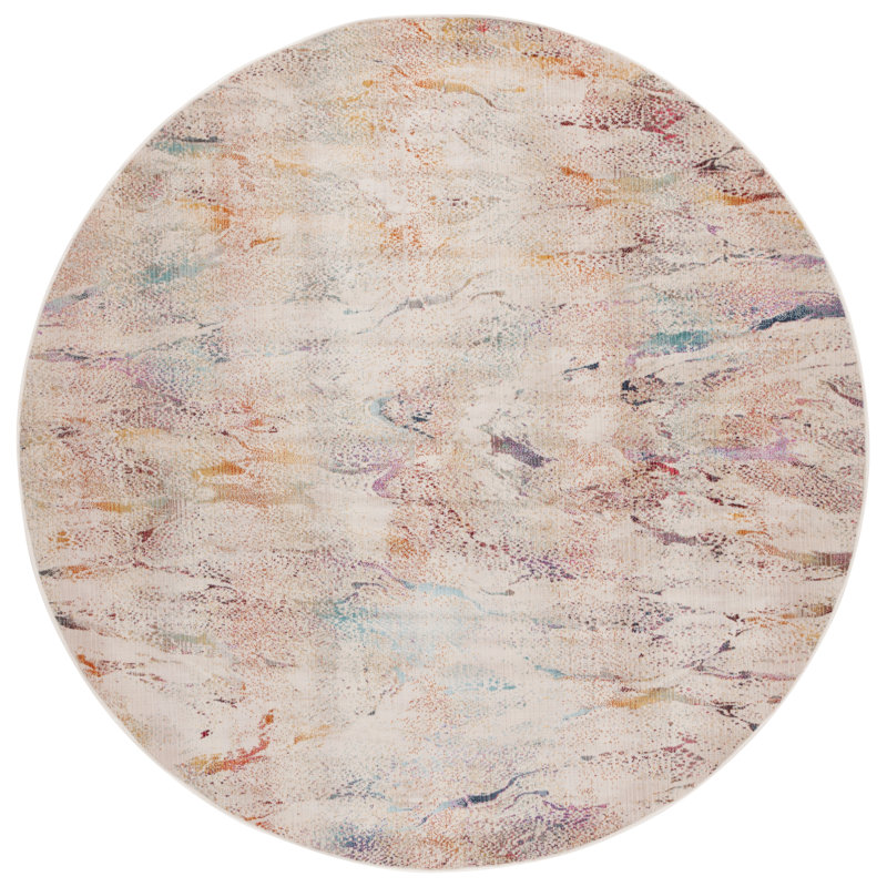 Effrem Performance Abstract Indoor/Outdoor Area Rug, Round 6'7"