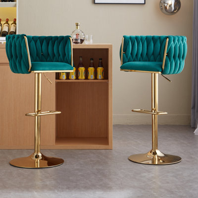 Swivel Adjustable Height Bar Stool Modern Velvet Bar Stool with Metal Frame