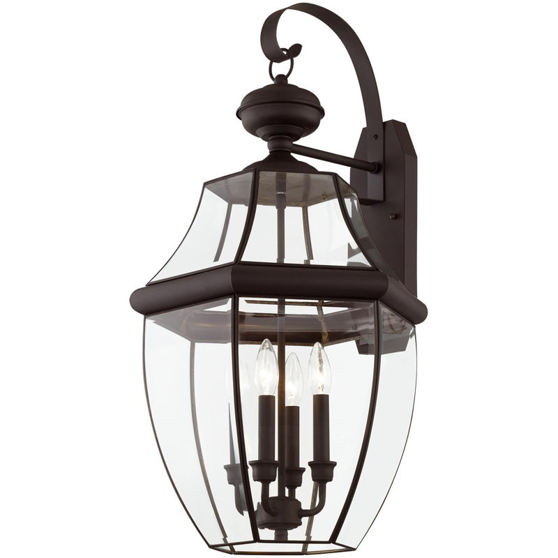 16in 4-Light Outdoor Wall Lantern Pendant with Clear Beveled Glass Shade, Bronze
