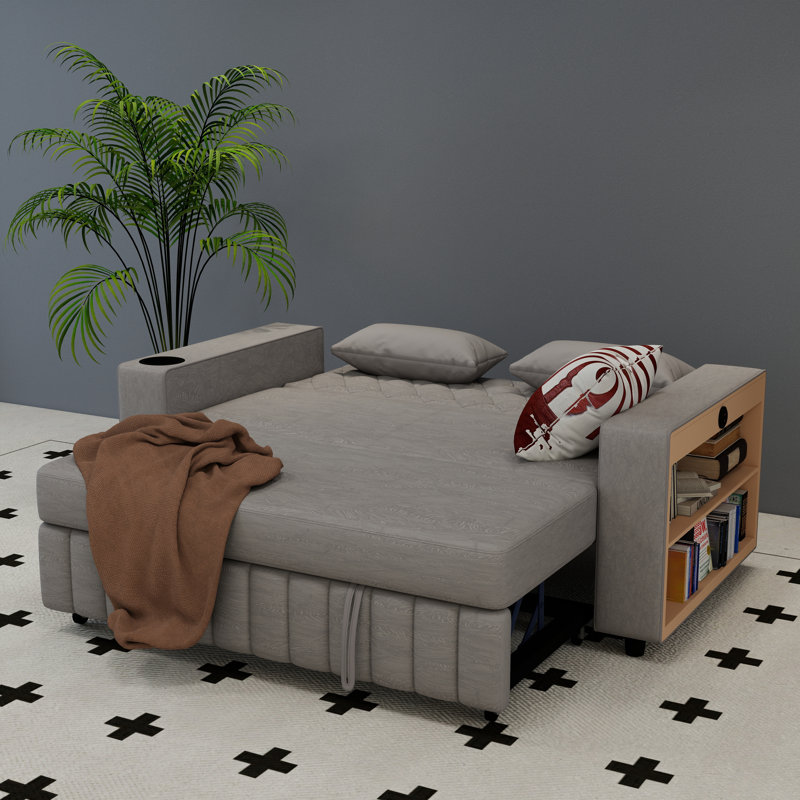 61.4 Inch Double Sofa Bed With Pull-out Design, Convertible To Sleeper, Adjustable Backrest, Modern Style, Suitable For Living Room