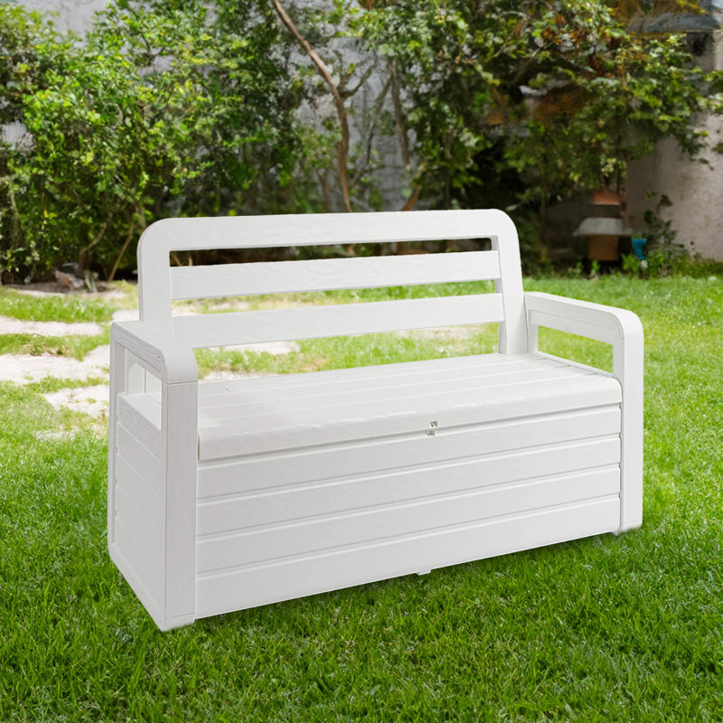 White Resin Outdoor Storage Bench with Lockable Lid