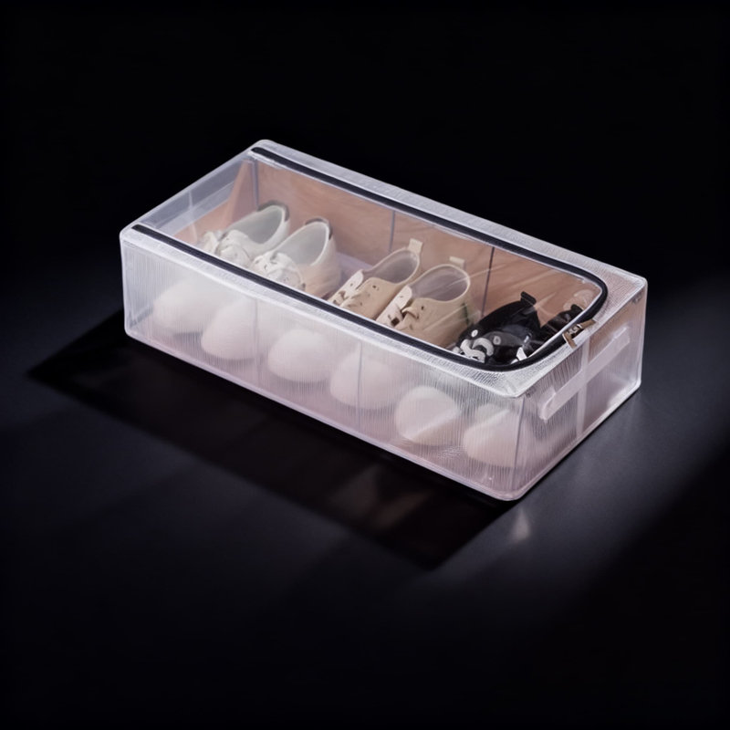 15.75In Foldable Underbed Storage Box With Lid - 30L Capacity PVC Mesh Fabric Organizer, Waterproof & Dustproof, Sturdy Frame For Stacking, Zipper Closure For Easy Access (5-Pack)