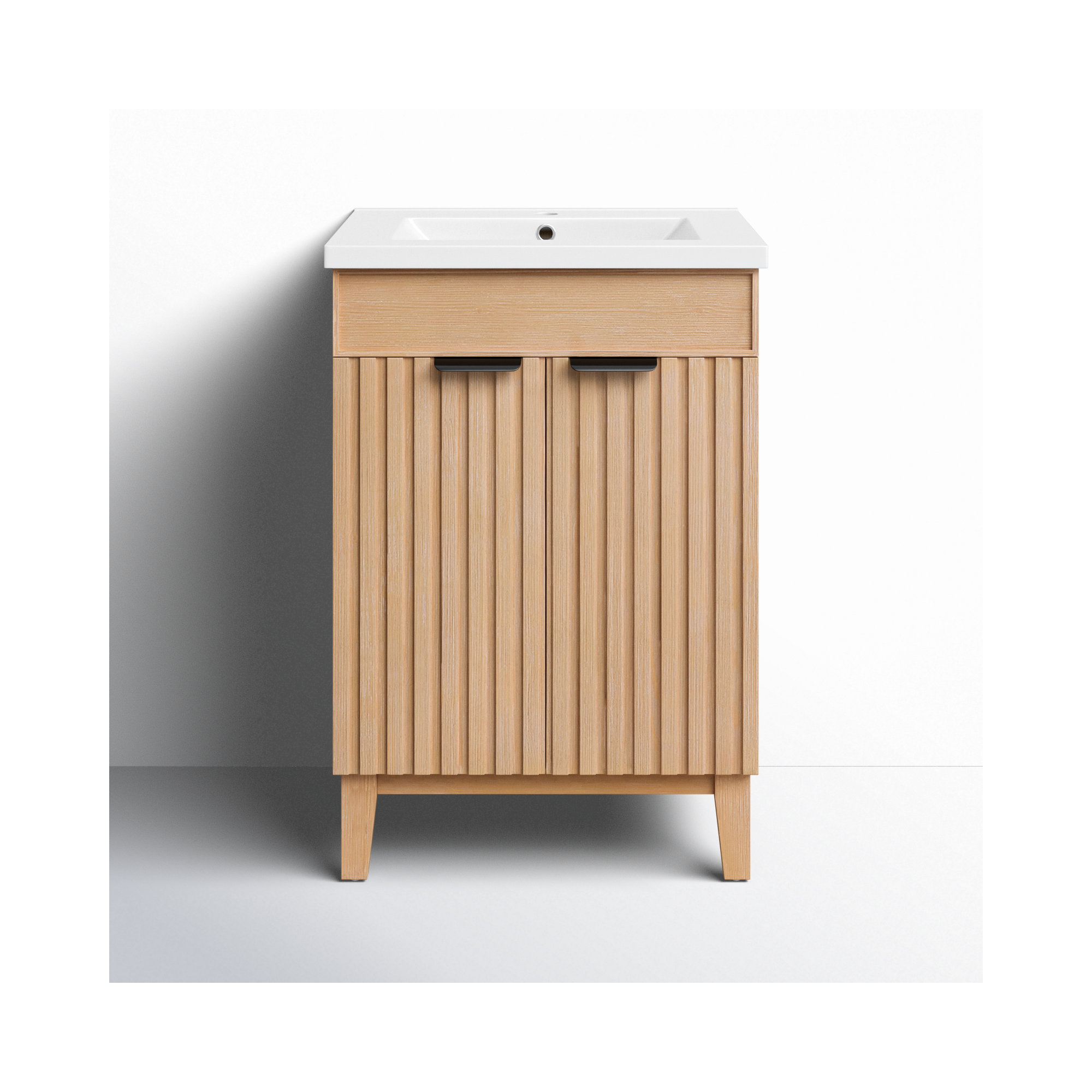 Dansfield 24'' Single Bathroom Vanity, Matte Black, Fir Wood Brown