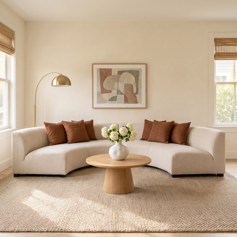 Fremont Upholstered Curved Sectional Symmetrical, Dover Crescent White Rayon / Viscose