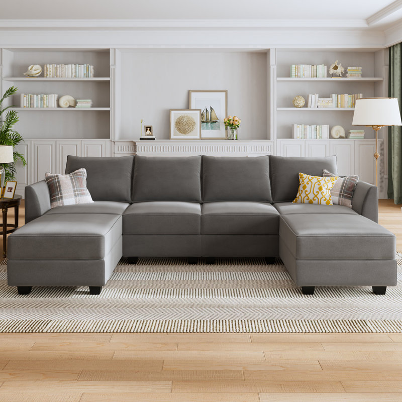 Tremee U Shaped Modular Sectional Upholstered Sofa Couch, Gray Velvet
