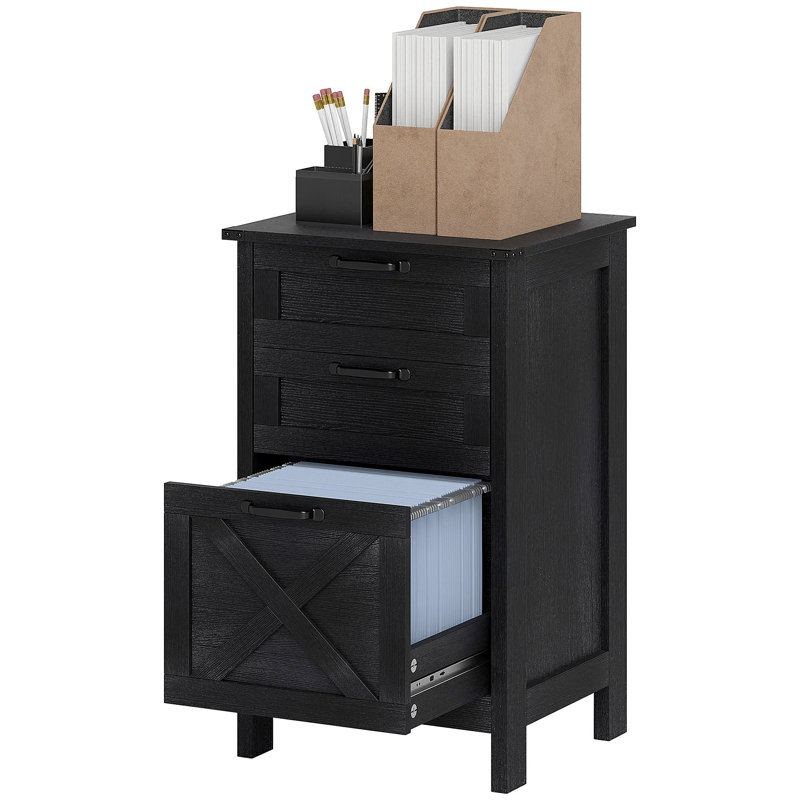 Classeur vertical à 3 tiroirs, armoire de rangement rustique pour dossiers de format A4 et lettre, noir vieilli avec finition grain de bois