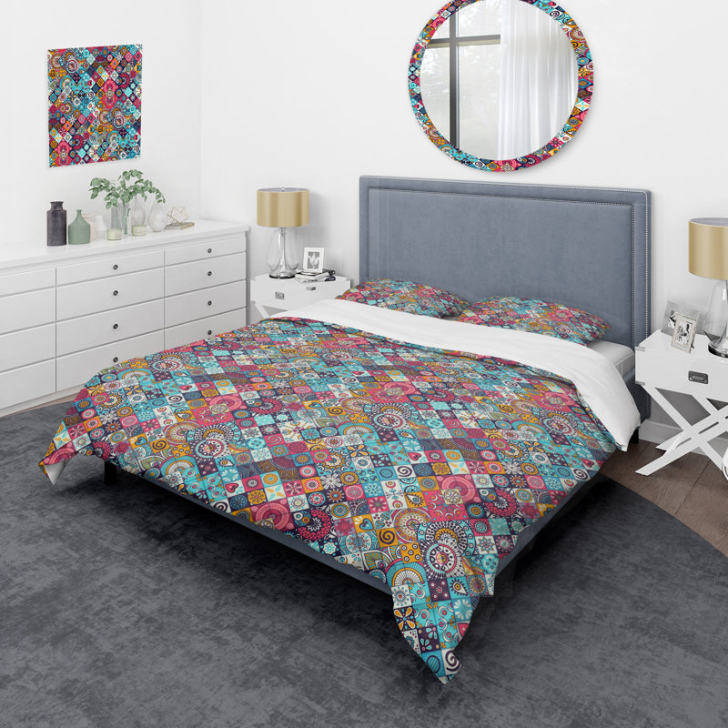Patchwork floral multicolore - ensemble de housse de couette abstrait - microfibre de polyester