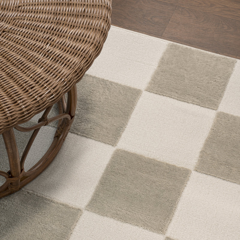 Nimco Modern Geometric Checkerboard High-Low Beige/Cream Rug, Runner 2' x 8'