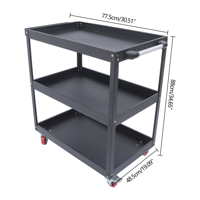 3 Tier Rolling Utility Cart Heavy Duty Tool Cart, Black