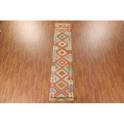 Colorful Kilim Reversible Wool Runner Rug 3x16