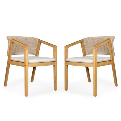 2 chaises de patio en bois avec coussin imperméable et amovible pour un nettoyage facile. Semelle extérieure antidérapante et douce.
