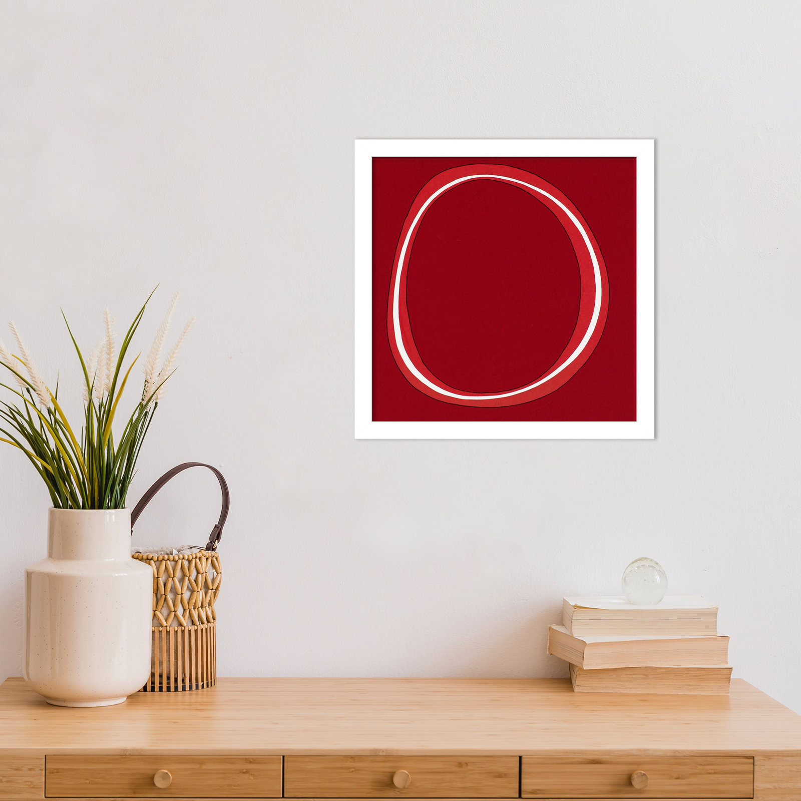 Red Circle Print by Alex Dunn, White, 13" H x 13" W