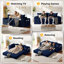 Canapé-lit convertible sans dossier en velours côtelé de 195 cm (77 po) avec porte-gobelets et poches latérales, bleu-1304551459
