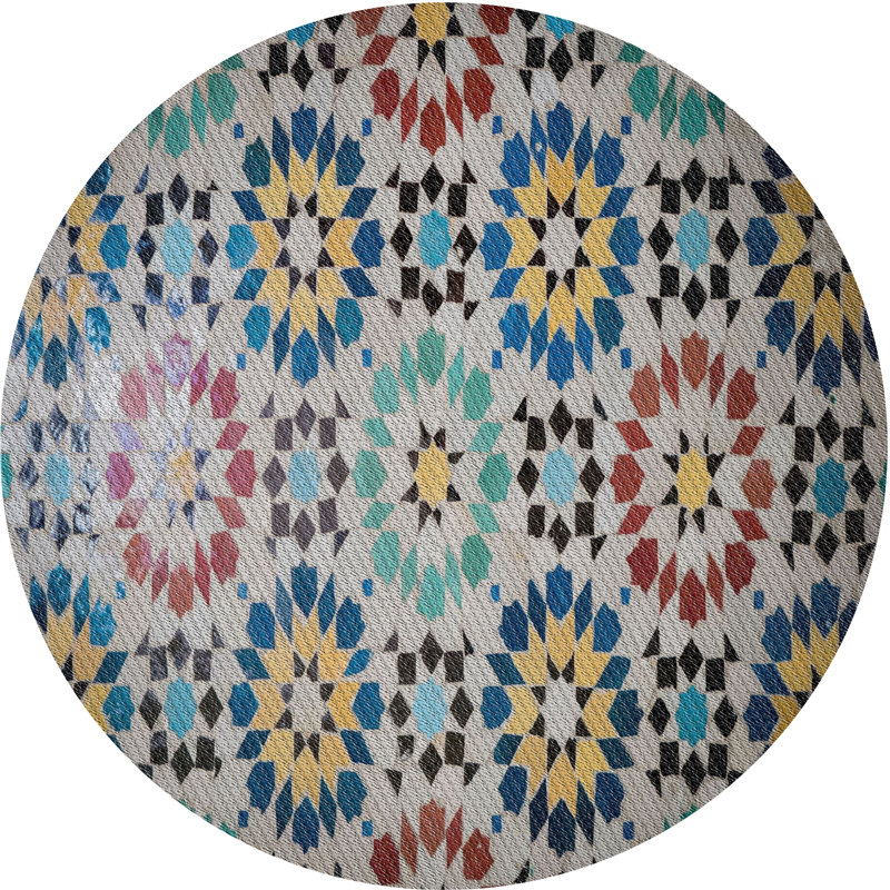 Tapis vert/brun/rouge tissé à la machine, Rond 4 pi