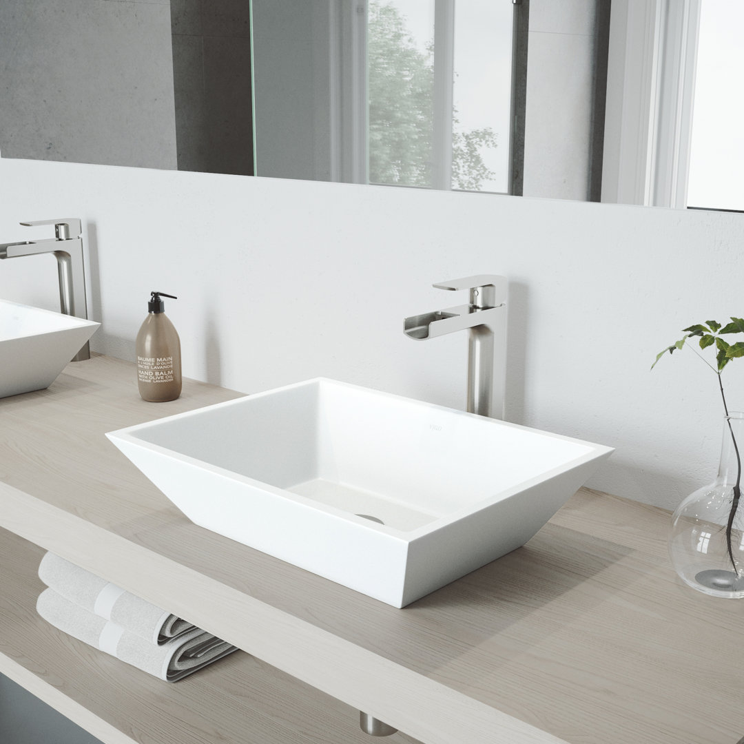 Vinca 18" L x 14" W x 5" H Rectangular White Matte Stone™ Vessel Bathroom Sink with 10" H Faucet VIGO
