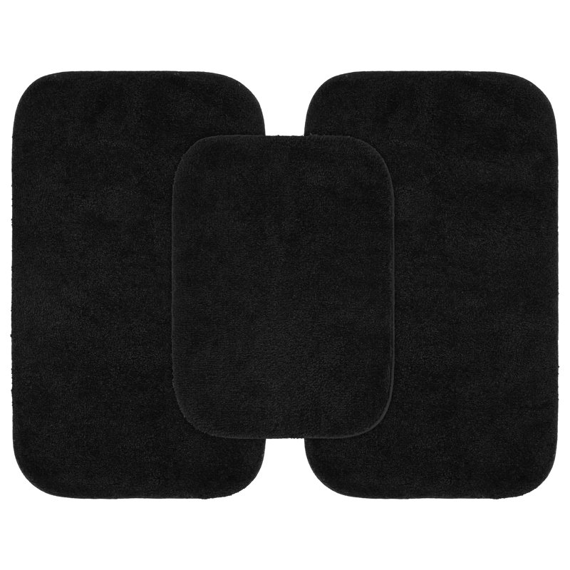 Mccluney Traditional Nylon Bath Rug with Non-Slip Backing, Black