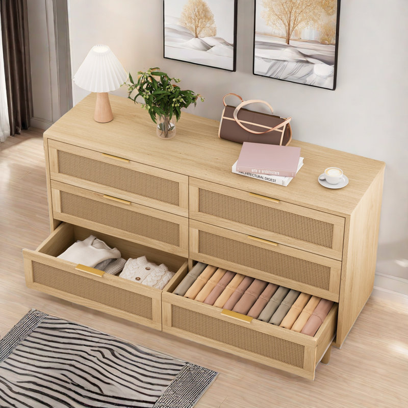 Commode 6 tiroirs Abagayle, Naturel