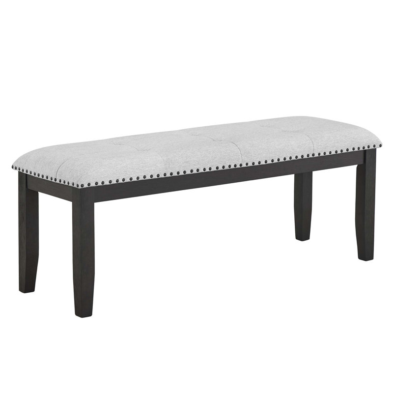 Transitional Upholstered Dining Bench With Nailhead Tufted Seat And Black Finish Legs For Elegant Seating