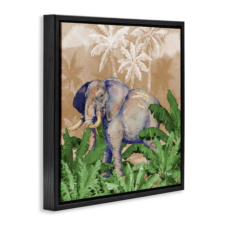 «Jungle Life Elephant Gray» par Paul Brent, Cadre flottant noir de jais, H 18 po x l 18 po
