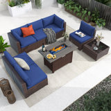 Caydin Wicker 6 - Person Modular Patio Conversation Sets with Cushions