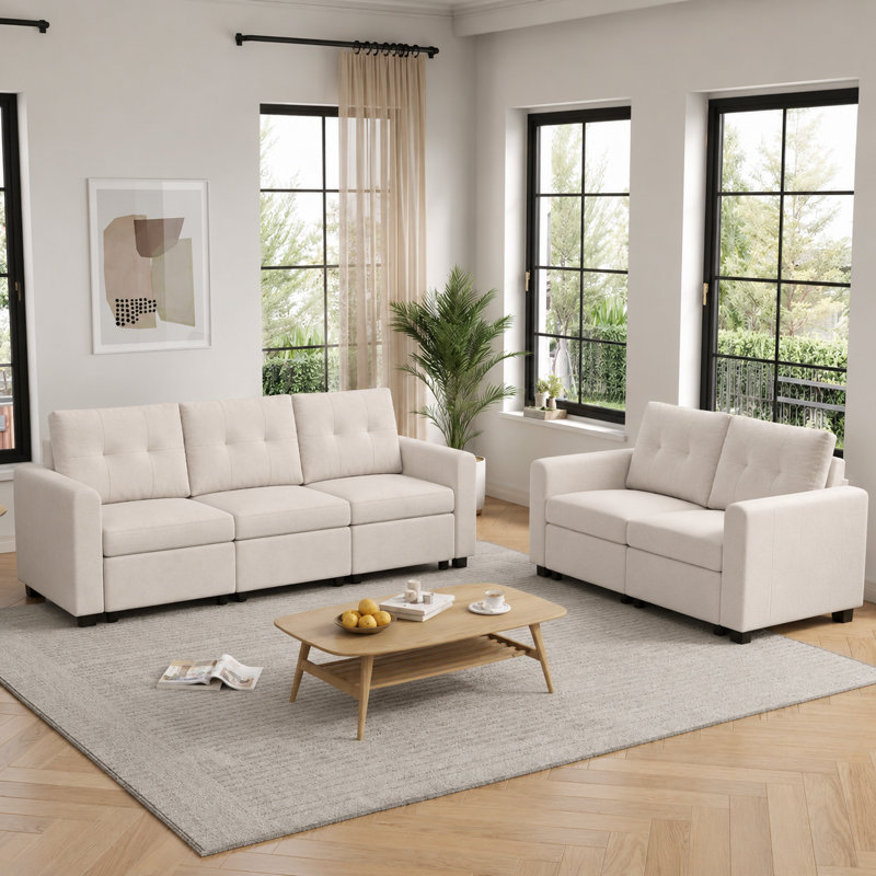  Ensemble de salon modulaire capitonné 2 pièces Alcester, Beige