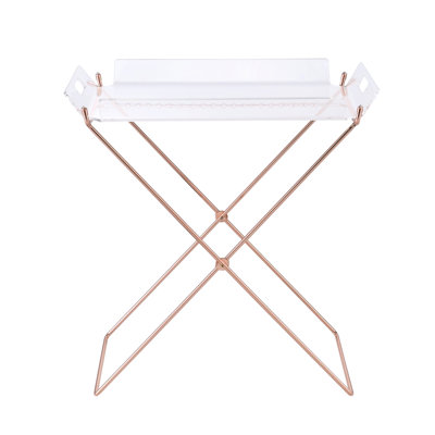 Clear And Copper Tray Table With Removable Acrylic Top For Living Room Furniture Contemporary Sled Base