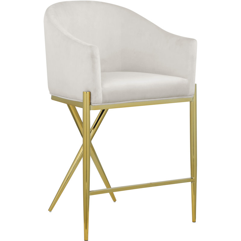 Xavier 26.5" Counter Stool, Cream Velvet, Gold
