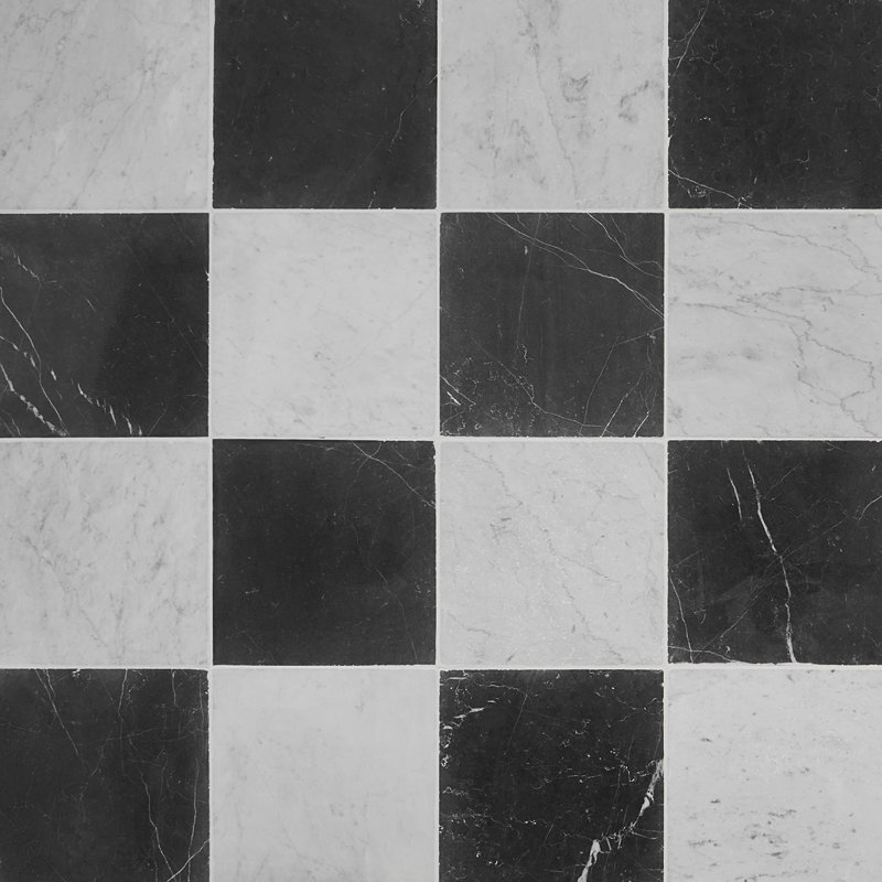 Ornate Checkerboard 12 In. X 12 In. Tumbled Marble Checkerboard Floor And Wall Tile (20 Sq. Ft. / Case)