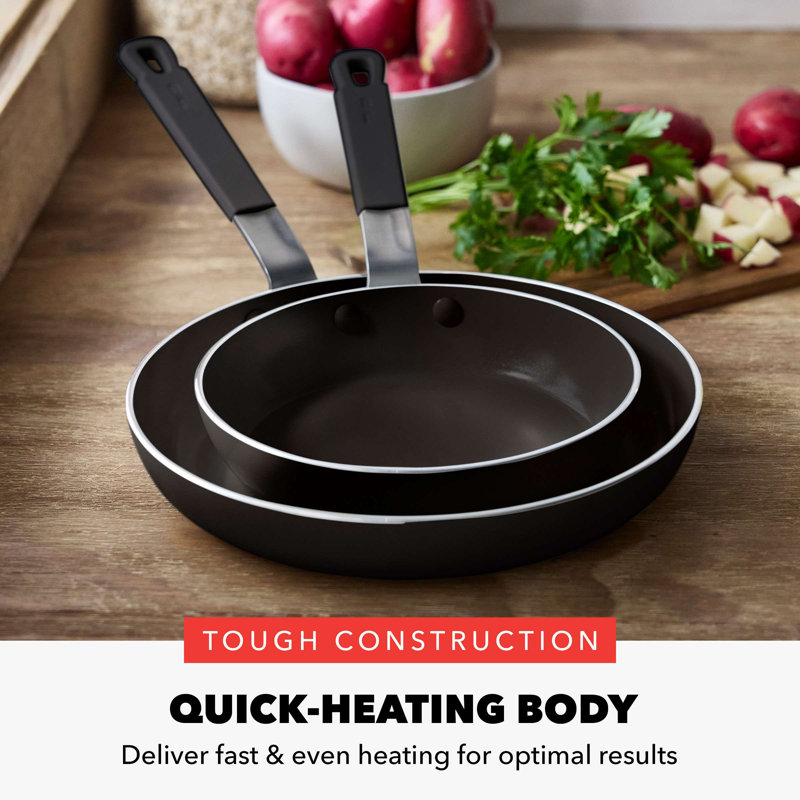 Bobby Flay by GreenPan PFAS-Free Nonstick Stainless Steel 8” and 10” Frypan Set, Black