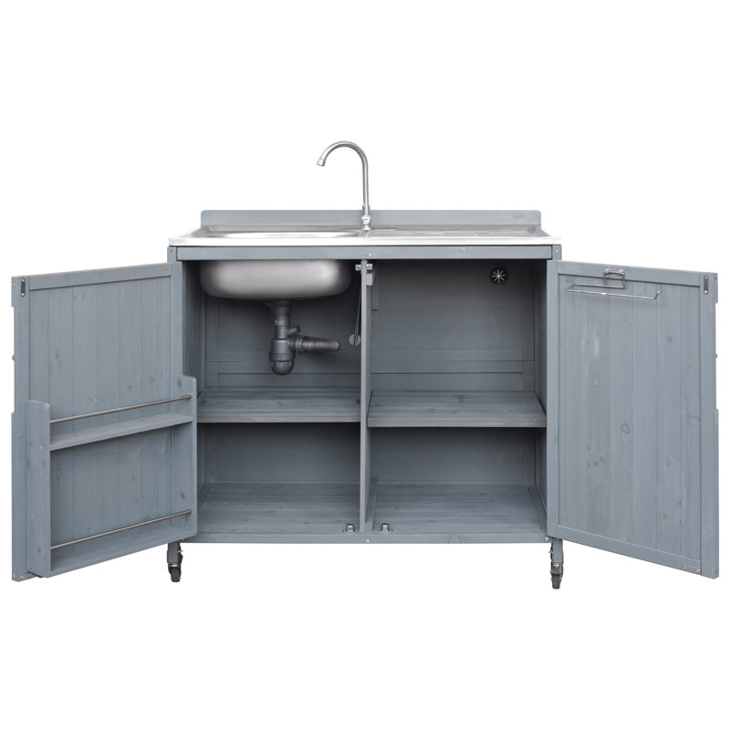 Chariot de barbecue extérieur avec évier, Gris