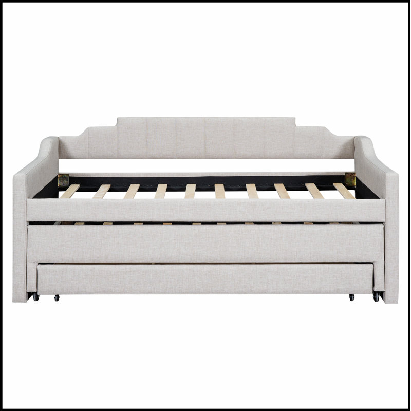 Lit de jour rembourré avec lit gigogne et trois tiroirs pour le rangement et le rangement des invités