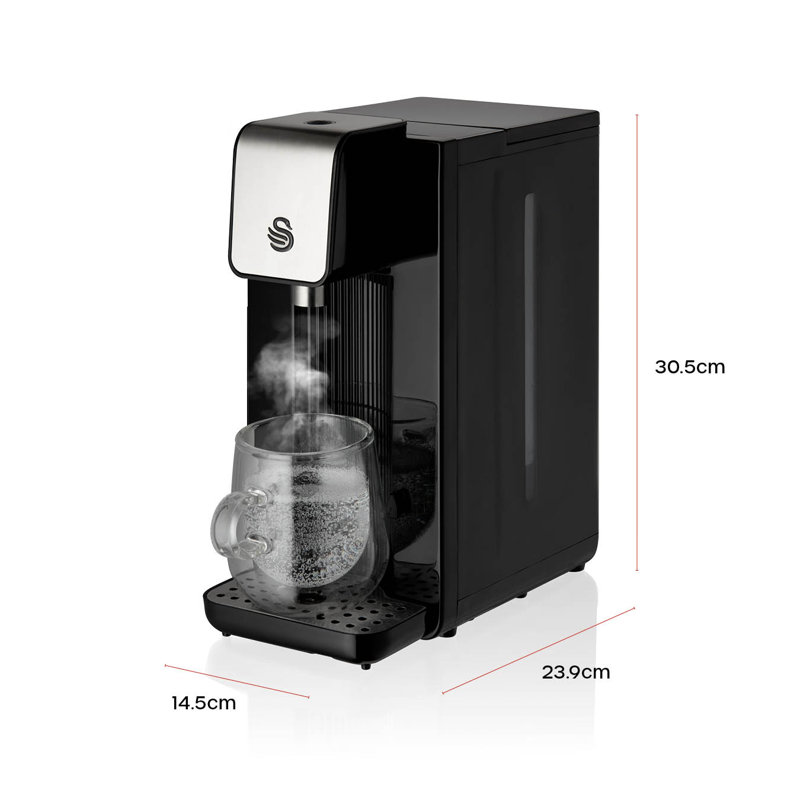 Swan  Instant Hot Water Dispenser with 2.5L Tank Capacity, Replaceable Limescale Filter, One Button Operation, Removable Drip Tray, Boil Dry and Overheat Protection, Black, SWD1001