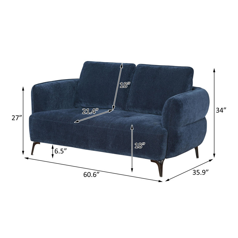 Chenille Upholstered Modern Track Arm Loveseat Blue