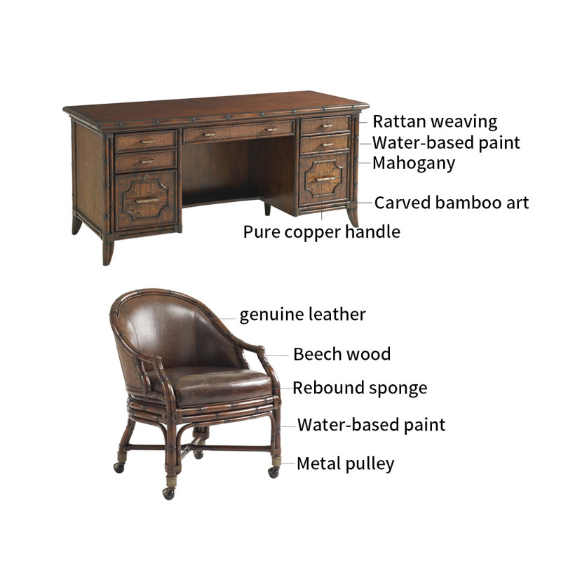 Southeast Asian style distinctive desk chair set