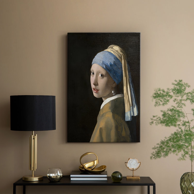 Fille avec une boucle d'oreille perle - Toile tendue avec châssis par Johannes Vermeer, 12 x 18
