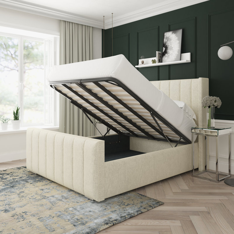 Willow Chenille Upholstered Ottoman Bed Frame, Small Double (4'), Cream