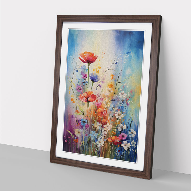 Wildflowers Abstract - Framed Print, 46cm H x 34cm W x 2cm D, Walnut