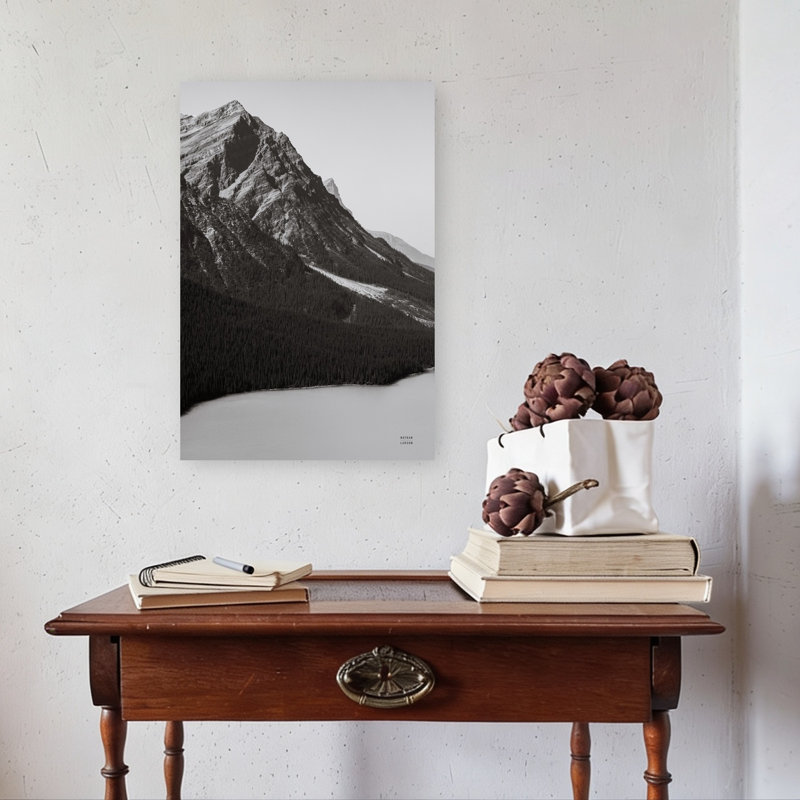 «Mountain Mamma Bw Abstract Contemporary Forest Landscape», reproduction d'art murale, H 24 po x l 16 po