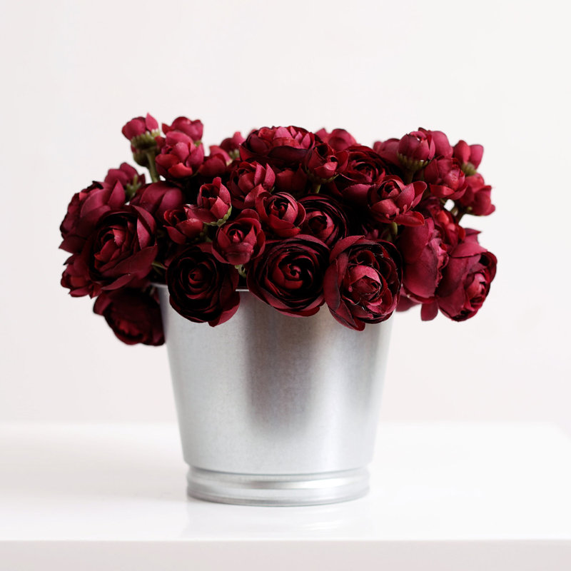 Arrangement floral renoncule en pot, Rouge