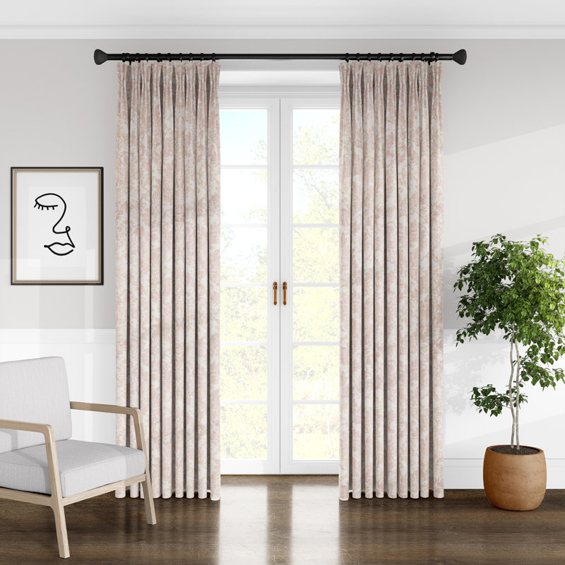 Bella Drapery Linen Damask Room Darkening Pinch Pleat Single Curtain Panel, Blush, 20" W x 120" L