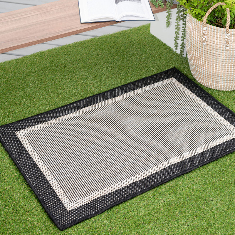 Tapis intérieur / extérieur noir / crème Kasuri, Rectangulaire 2 pi x 3 pi