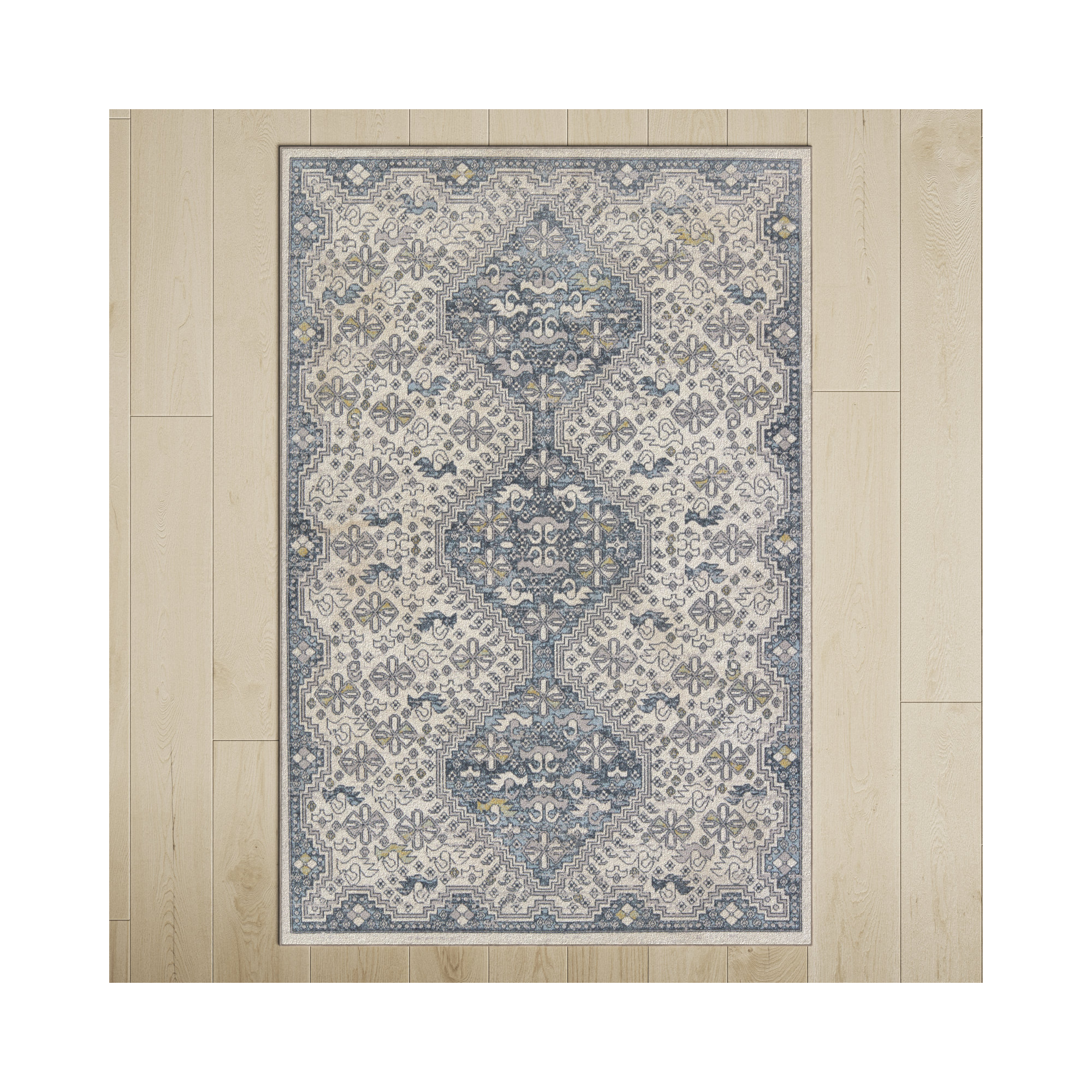 Phoebe Cream/Blue Rug, Rectangle 5'3" x 8'