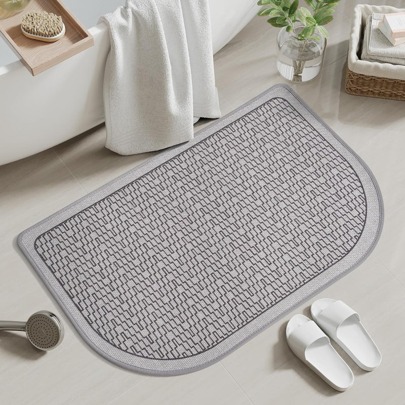 Tapis de bain antidérapant ultra mince à séchage rapide, absorbant et lavable, tapis de bain semi-ronds pour salle de bain avec support en caoutchouc et support sous la porte