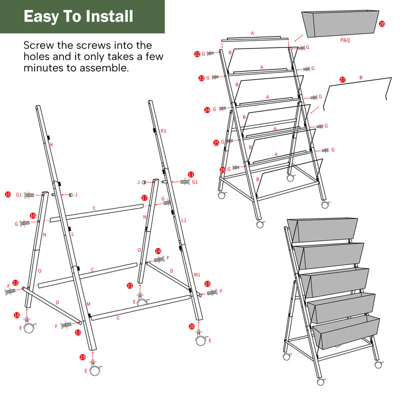 5-Tier Raised Garden Bed 47FT Vertical Elevated Planter Box with Drainage Holes Removable Tray