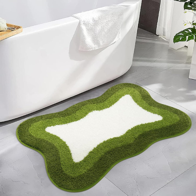 Green Irregular Shape Bathroom Runner Rug - 18x47" | Non-Slip, Soft & Washable | Absorbent for Bathtub/Sink/Shower/Bedroom