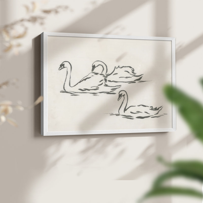 Swan Sketch I -Framed Print - Restickable, H 8 po x l 10 po, Blanc