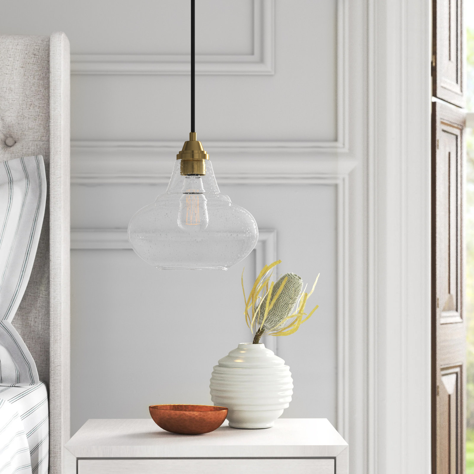 Roderick Dimmable Single Light Pendant, Brass