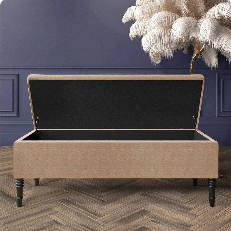 Paris Plain Naples Ottoman Storage Bench, Upholstered End of Bed Bench with Legs, Rectangle Coffee Table with Storage, Window Seat Ottoman Footstool for Bedroom, Hallway, Living Room